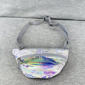Iridescent Silver Double Pocket Fanny Pack with Buckle Closure